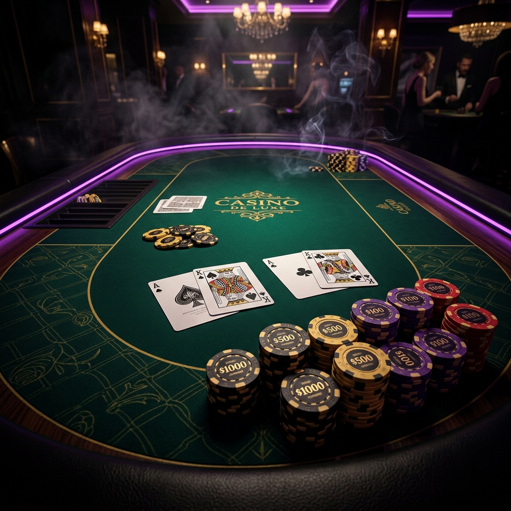 Premium poker table with chips and cards